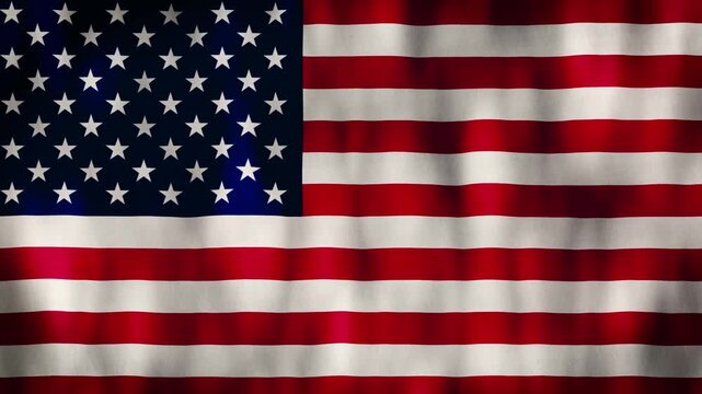 Realistic waving animation of the United States national flag featuring textured fabric, folds, and dramatic lighting against a dark background.