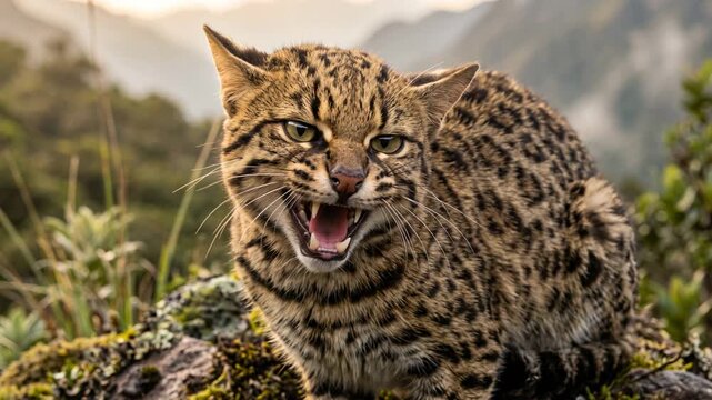 bolivian leopardus tigrinus cat angry close up at morning light in bolivia video