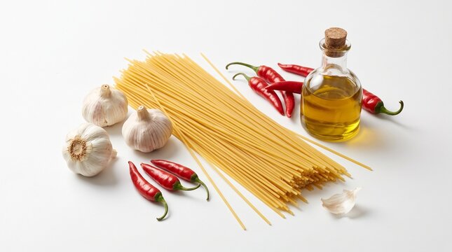 italian pasta ingredients spaghetti with garlic chili and olive oil