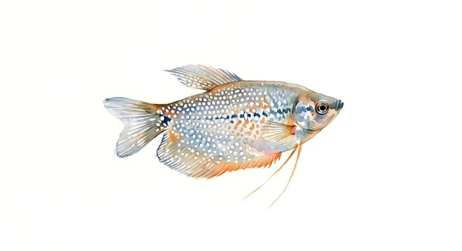 Detailed stock photo of a beautiful pearl gourami freshwater fish with vibrant iridescent spots. Ideal for aquarium shop branding, pet care blogs, fishkeeping guides, and aquascaping design.