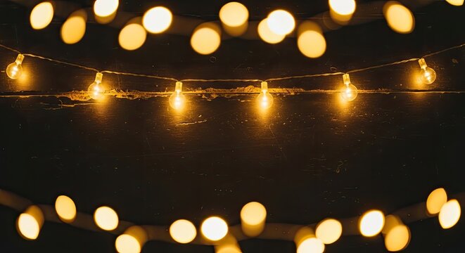 String lights illuminate a dark space. The warm, golden lights create a festive atmosphere.
