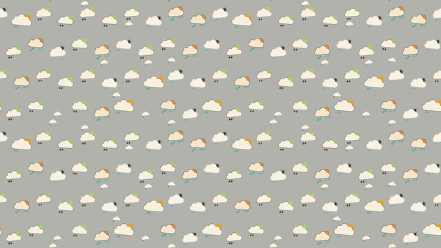 Cartoon clouds with sun and rain pattern
