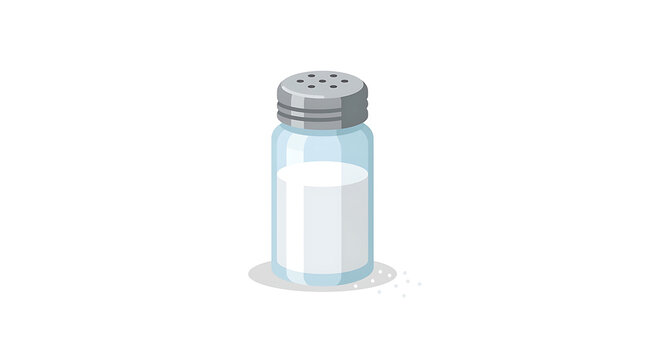 Transparent Glass Salt Shaker Filled with White Seasoning on a Clean Background for Food and Restaurant Design