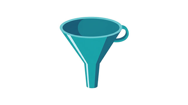 Teal Plastic Funnel with Handle for Liquid Transfer or Marketing Sales Process Illustration