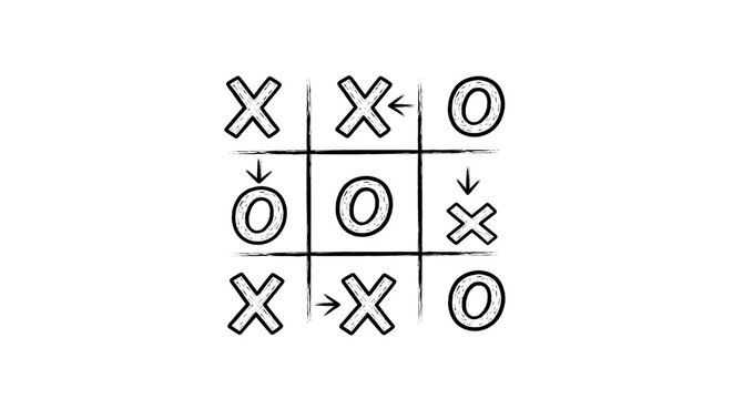 Hand Drawn Tic Tac Toe Game Grid Concept on Isolated Transparent Background for Minimalist Graphic Design Projects