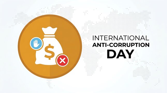 International anti-corruption day concept with money bag and stop gesture icon world map tax evasion