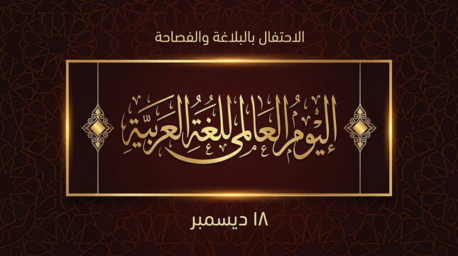 World arabic language day golden elegant greeting card design with golden typography islamic art luxury