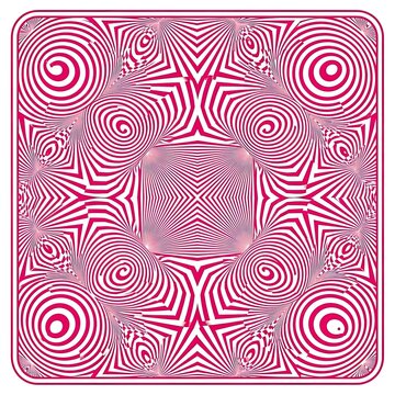 Abstract red and white square pattern with swirling geometric spiral shapes