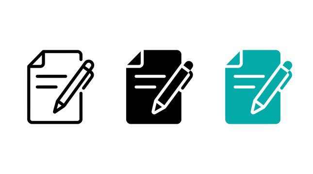 Feedback and review document writing icon variants set in outline and solid styles