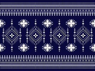 Ethnic Navy Blue Geometric Floral Seamless Vector Pattern © Pony11
