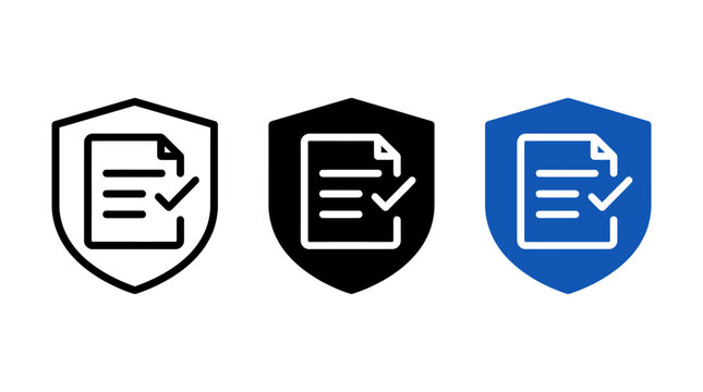 Set of insurance document and protection shield vector graphic icons for design