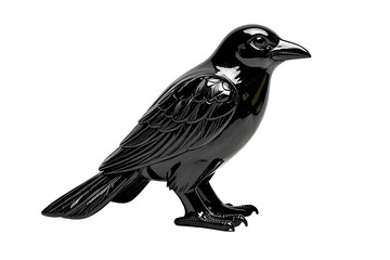 Fototapeta premium Polished Obsidian Raven Figurine Isolated on White