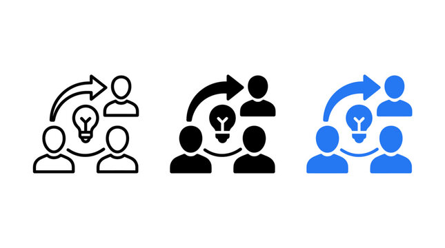 Knowledge sharing icon set showing collaboration, team work and creative ideas
