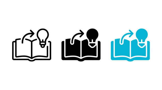 Knowledge Transfer Icon Set Featuring Open Book Symbols and Glowing Idea Light