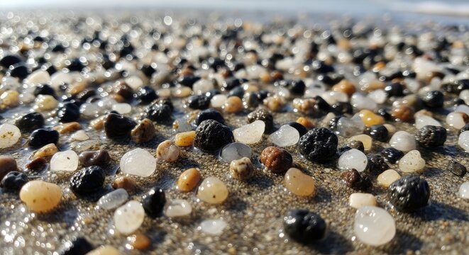 Close-up of Colorful Pebbles on a Beach.