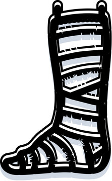 Leg with a cast and bandages, symbolizing injury, fracture, recovery, and medical treatment for healing a broken bone in a healthcare or rehabilitation context