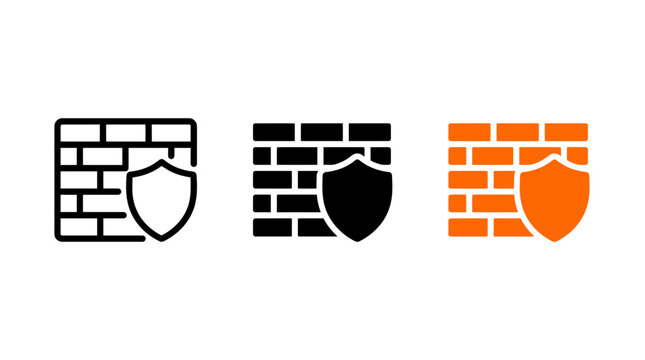 Network firewall icon design set with brick wall and security shield vector symbol