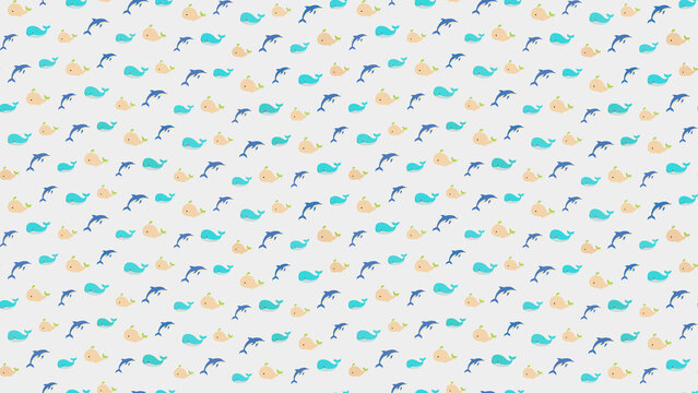 Cartoon dolphins and whales pattern