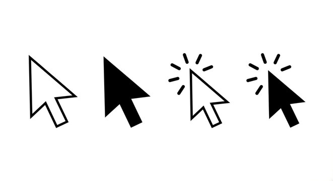 Cursor mouse click icon set. Click arrow icons , computer mouse click cursor icons , vector illustration .
Concept of clicking arrow icon set.