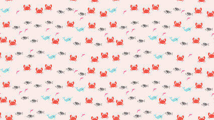 Seamless pattern with cartoon marine animals © salmawati