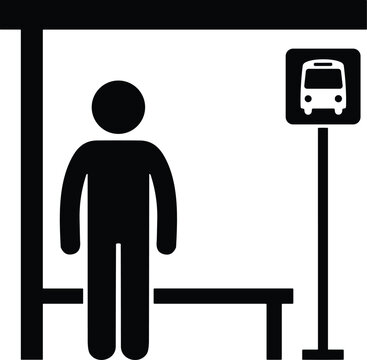 Bus Stop Shelter Icon with Passenger Waiting for Public Transportation Service