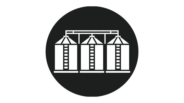 Grain silos vector graphic illustration featuring agriculture storage structures in black and white colors