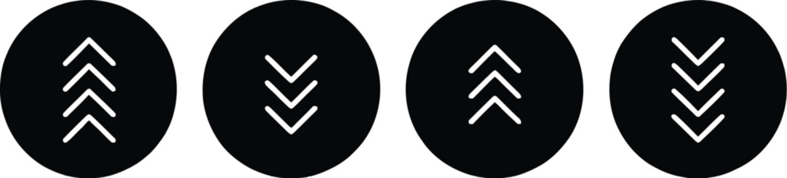 Business Trend Arrow Icons in Black Circles for Upward Growth, Downward Decline, Finance, and Market Analysis