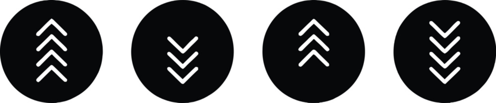 Business Trend Arrow Icons in Black Circles for Upward Growth, Downward Decline, Finance, and Market Analysis