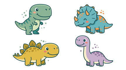 Cute cartoon dinosaurs collection, isolated on white © rezkiahmad