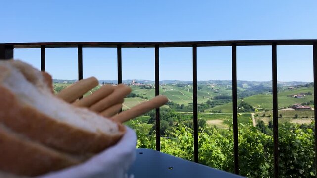 Alfresco Lunch on Balcony Overlooking Italian Countryside Hills