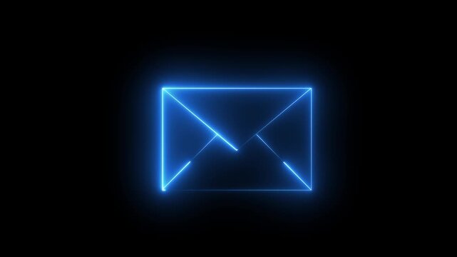 A glowing neon outline email envelope icons drawing and fading in a seamless loop animation,. Pulsing Neon Blue Message Box Animation
