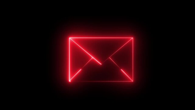 A glowing neon outline email envelope icons drawing and fading in a seamless loop animation,. Pulsing Neon Blue Message Box Animation