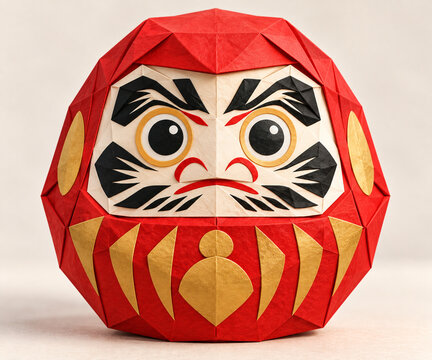 Japanische Daruma-Puppe im Origami-Papierstil