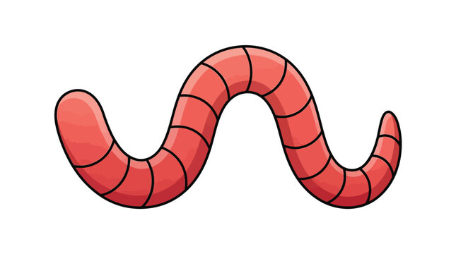Cute pink earthworm vector illustration with segment lines crawling in cartoon graphic style