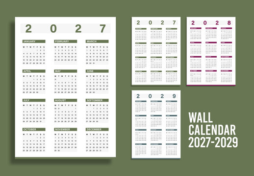 Calendar Template 2027 to 2029
