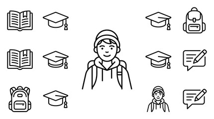 Fototapeta premium Student Set: Icon Collection for Education and Learning Concepts