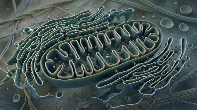 Detailed 3d scientific rendering of cellular organelles