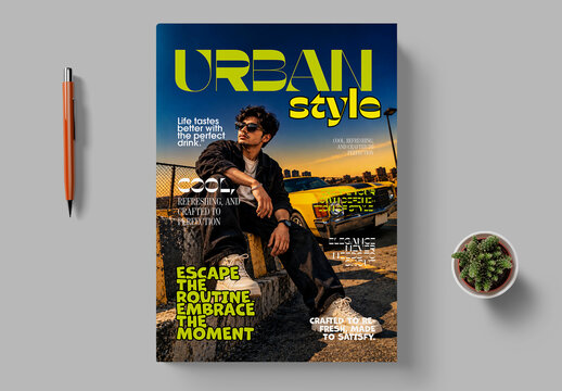 Urban Fashion Magazine Cover Template with Stylish Vintage Car