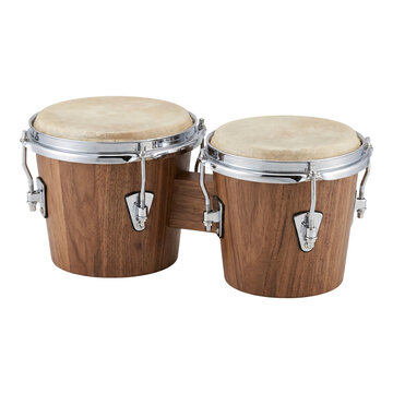 Dark walnut wood bongo drum for music, isolated on transparent background