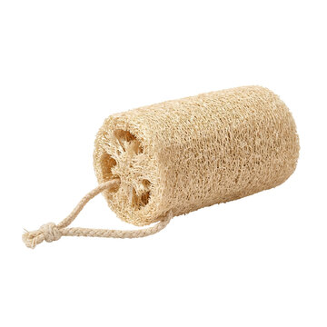 Natural straw loofah for the bathroom, isolated on transparent background