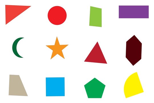 Colorful set of simple geometric shapes and icons isolated on white background