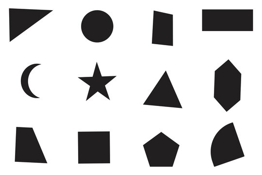 Black geometric shapes set illustration isolated on white background