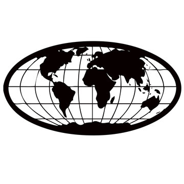 Oval World Map Grid Globe Silhouette Icon