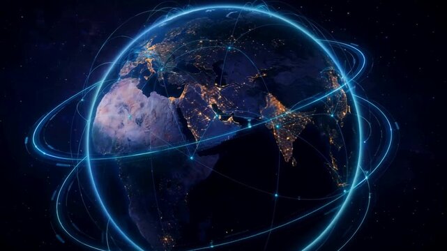 3D Earth Globe with Global Network Connections and Digital Data Lines in Space