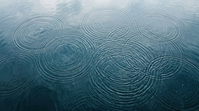 Aerial view of calm ocean water with concentric wave ripples