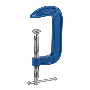 Blue c clamp for DIY, isolated on transparent background