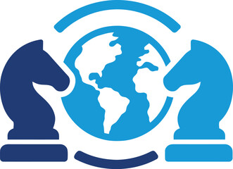 Global chess strategy and tactical planning vector illustration. Featuring globe earth map and two chess pieces. Isolated on transparent background © vector mall