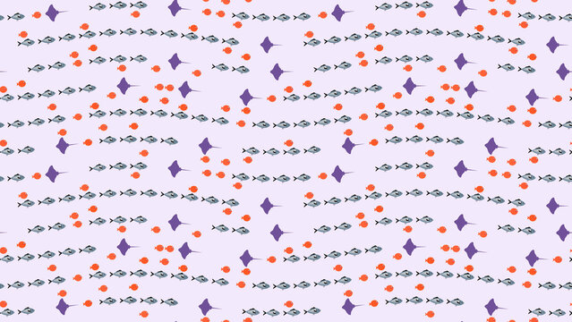 Seamless pattern of cartoon fish and stingrays