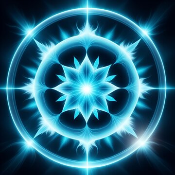 Stunning blue floral mandala design with glowing light effects for yoga studios, meditation centers, or spiritual retreats, perfect for peaceful backgrounds