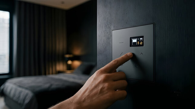 man pressing a button